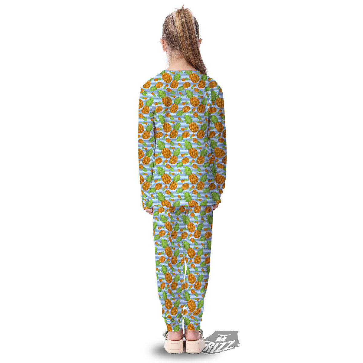 Pineapple Blue Striped Print Pattern Kid's Pajamas-grizzshop