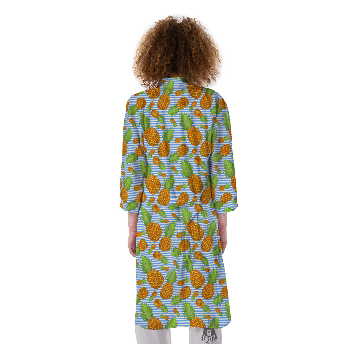 Pineapple Blue Striped Print Pattern Kimono-grizzshop