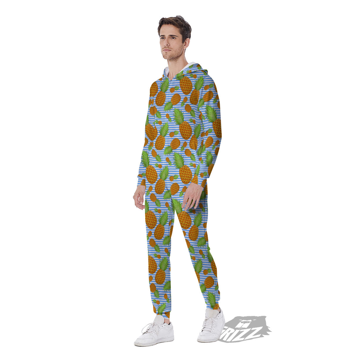 Pineapple Blue Striped Print Pattern Men's Jumpsuit-grizzshop