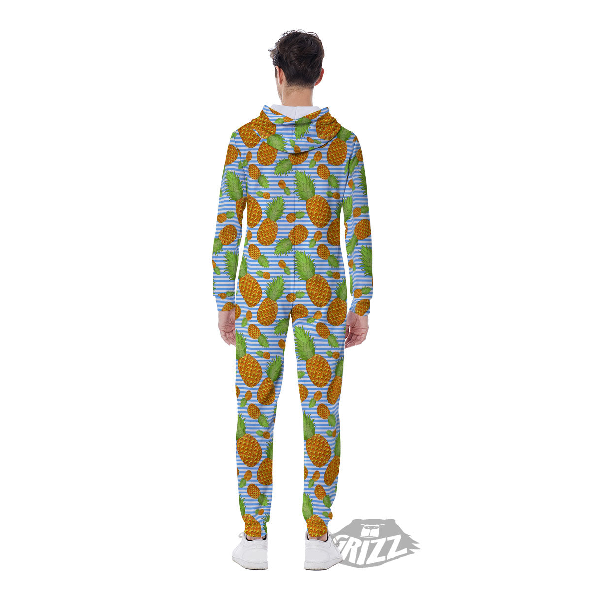 Pineapple Blue Striped Print Pattern Men's Jumpsuit-grizzshop