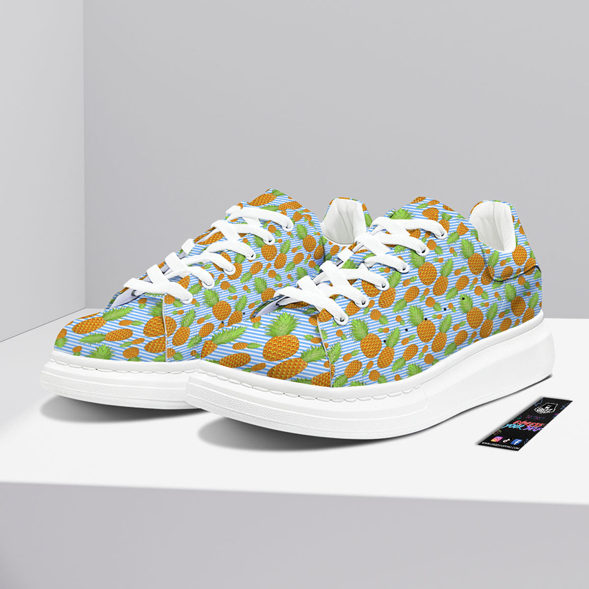 Pineapple Blue Striped Print Pattern Platform Shoes-grizzshop