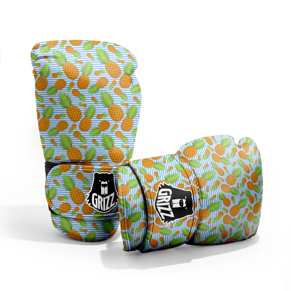 Pineapple Blue Striped Print Pattern Pro Boxing Glove