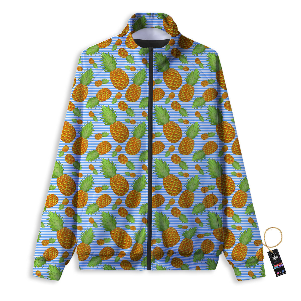 Pineapple Blue Striped Print Pattern Track Jacket-grizzshop