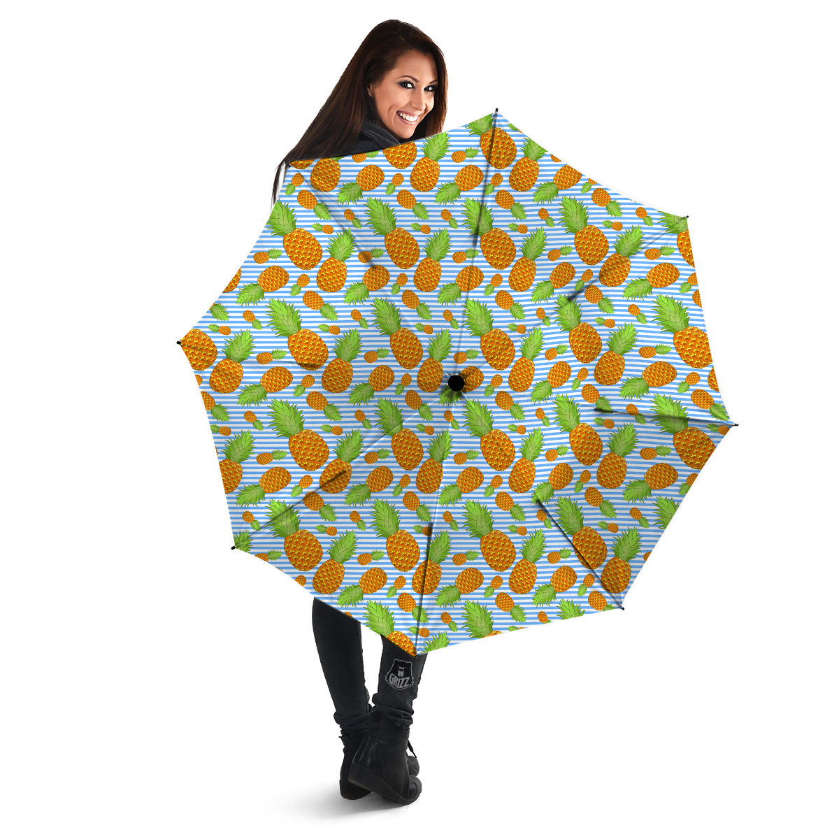 Pineapple Blue Striped Print Pattern Umbrella-grizzshop