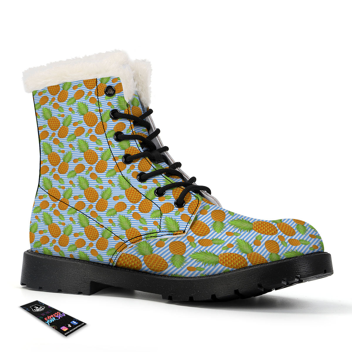 Pineapple Blue Striped Print Pattern Winter Boots-grizzshop
