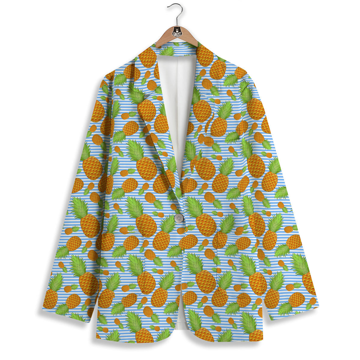Pineapple Blue Striped Print Pattern Women's Blazer-grizzshop