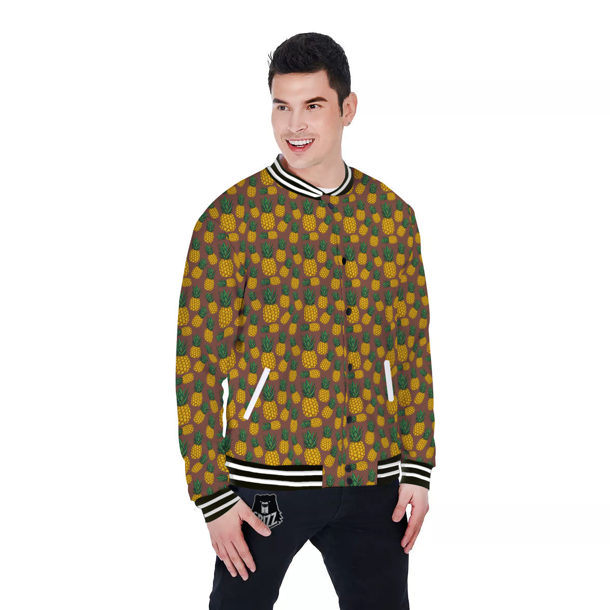 Pineapple Brown Print Pattern Baseball Jacket-grizzshop