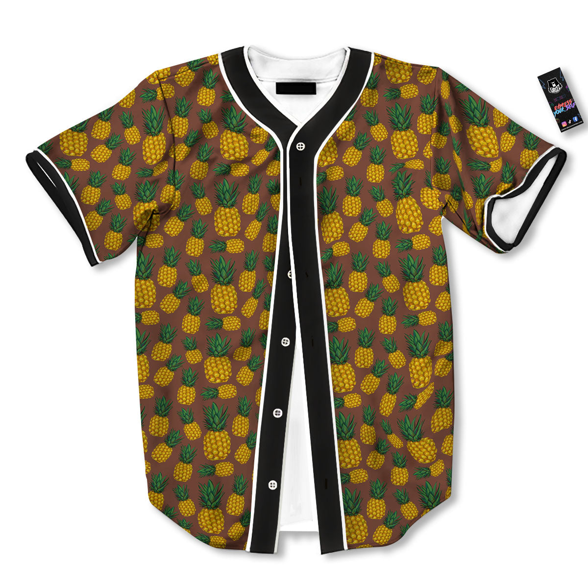 Pineapple Brown Print Pattern Baseball Jersey-grizzshop