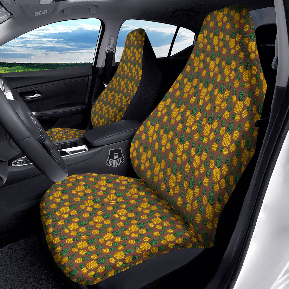 Pineapple Brown Print Pattern Car Seat Covers-grizzshop