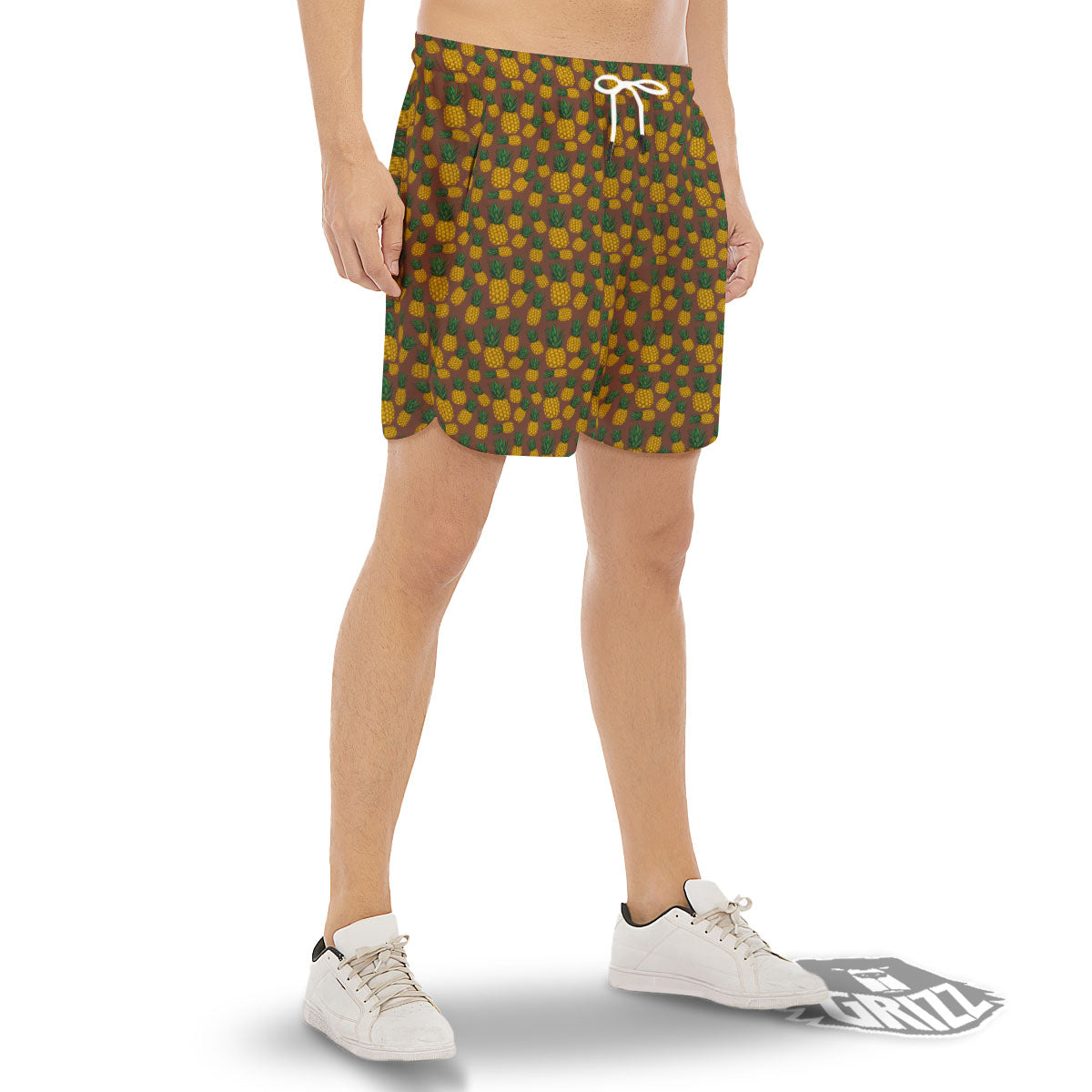 Pineapple Brown Print Pattern Men's Gym Shorts-grizzshop