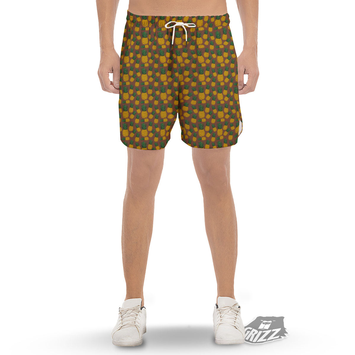 Pineapple Brown Print Pattern Men's Gym Shorts-grizzshop