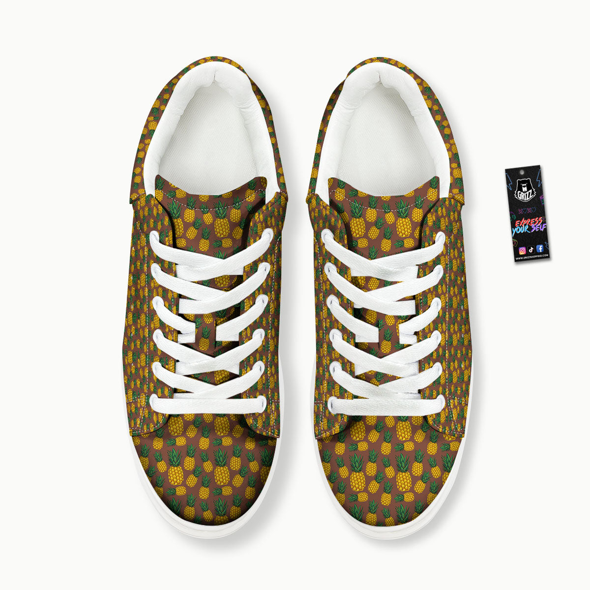 Pineapple Brown Print Pattern Platform Shoes-grizzshop