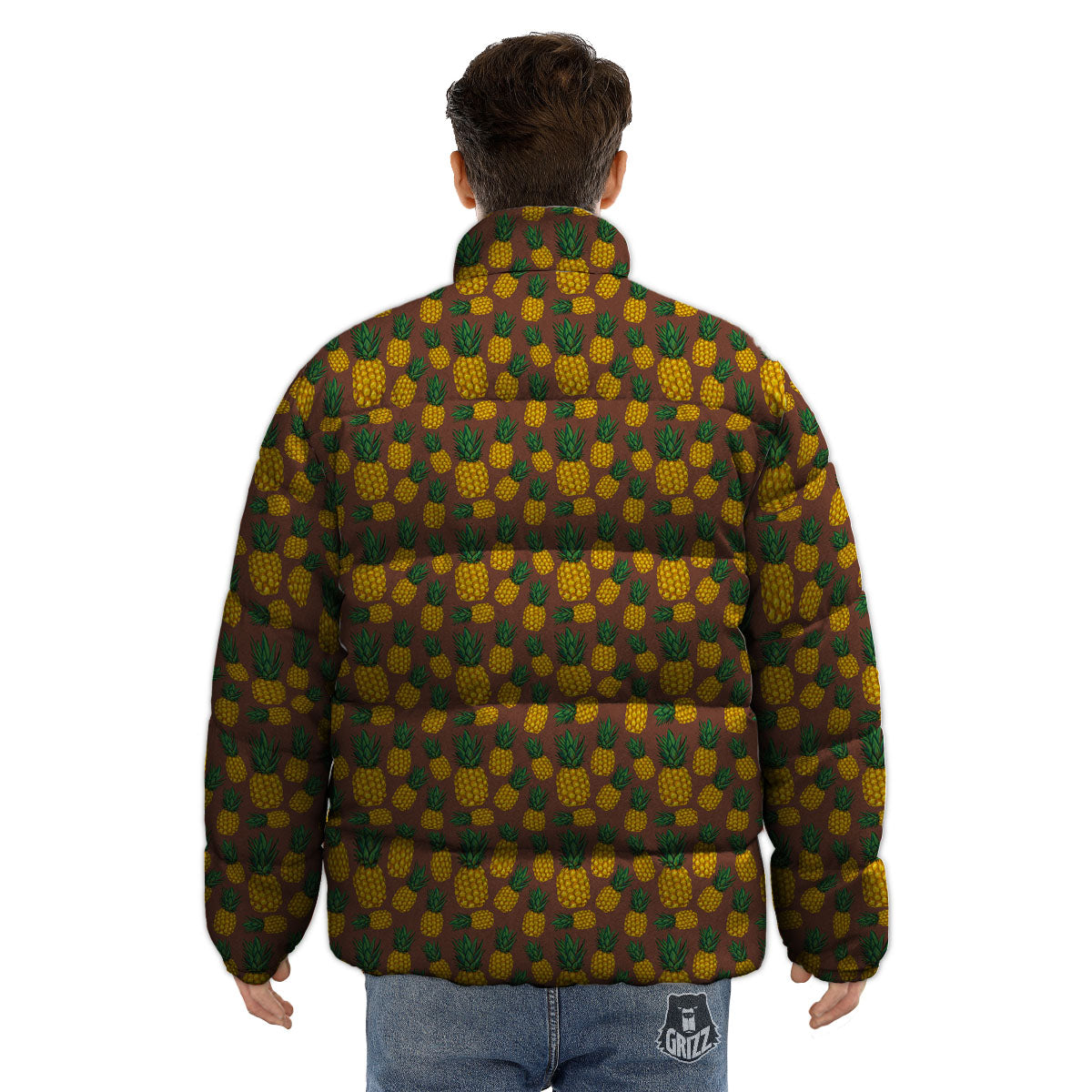 Pineapple Brown Print Pattern Puffer Jacket-grizzshop