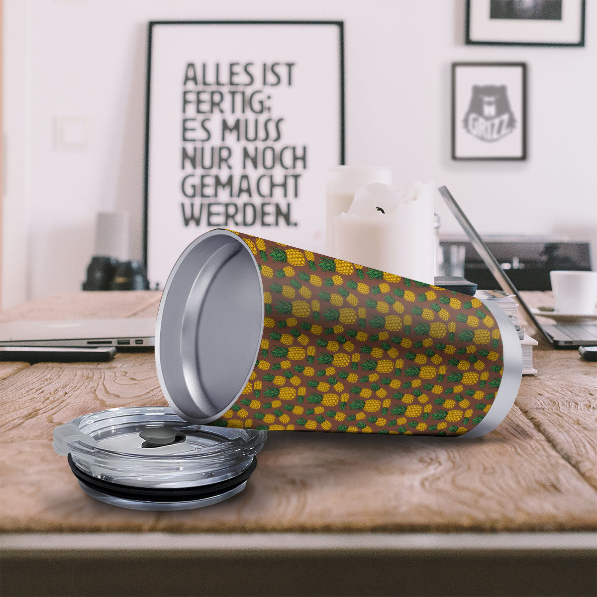 Pineapple Brown Print Pattern Tumbler-grizzshop