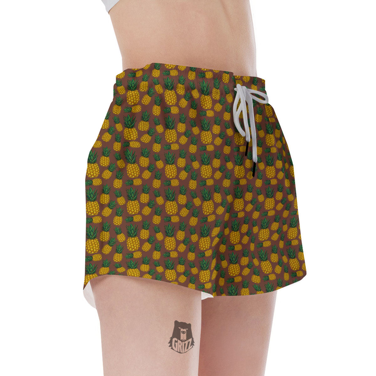 Pineapple Brown Print Pattern Women's Shorts-grizzshop