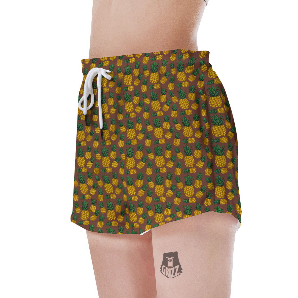 Pineapple Brown Print Pattern Women's Shorts-grizzshop