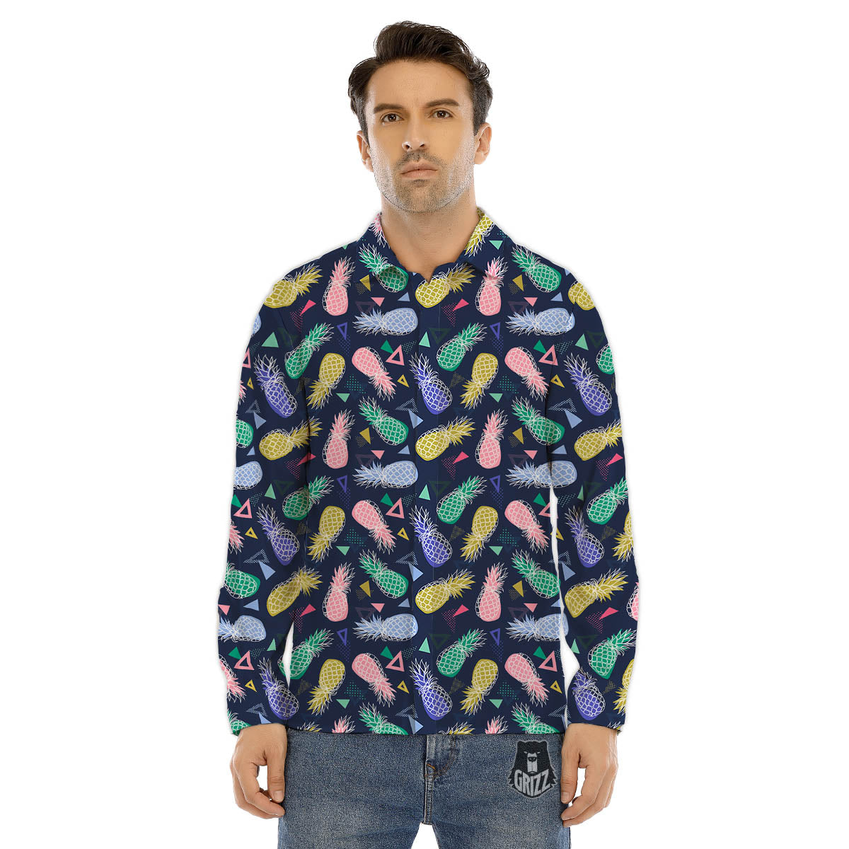 Pineapple Colorful Print Pattern Men's Dress Shirts-grizzshop