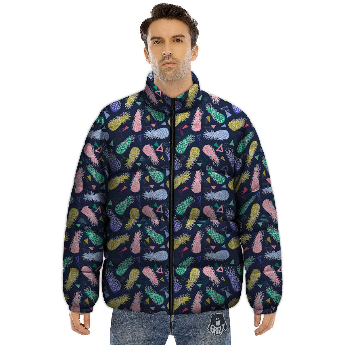 Pineapple Colorful Print Pattern Puffer Jacket-grizzshop