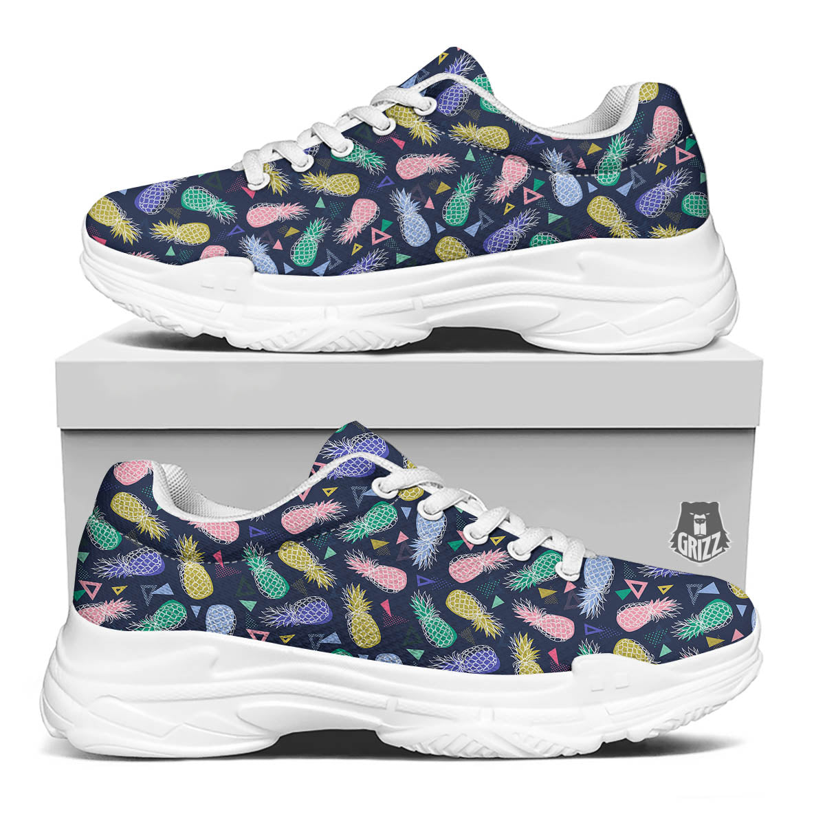 Pineapple Colorful Print Pattern White Chunky Shoes-grizzshop