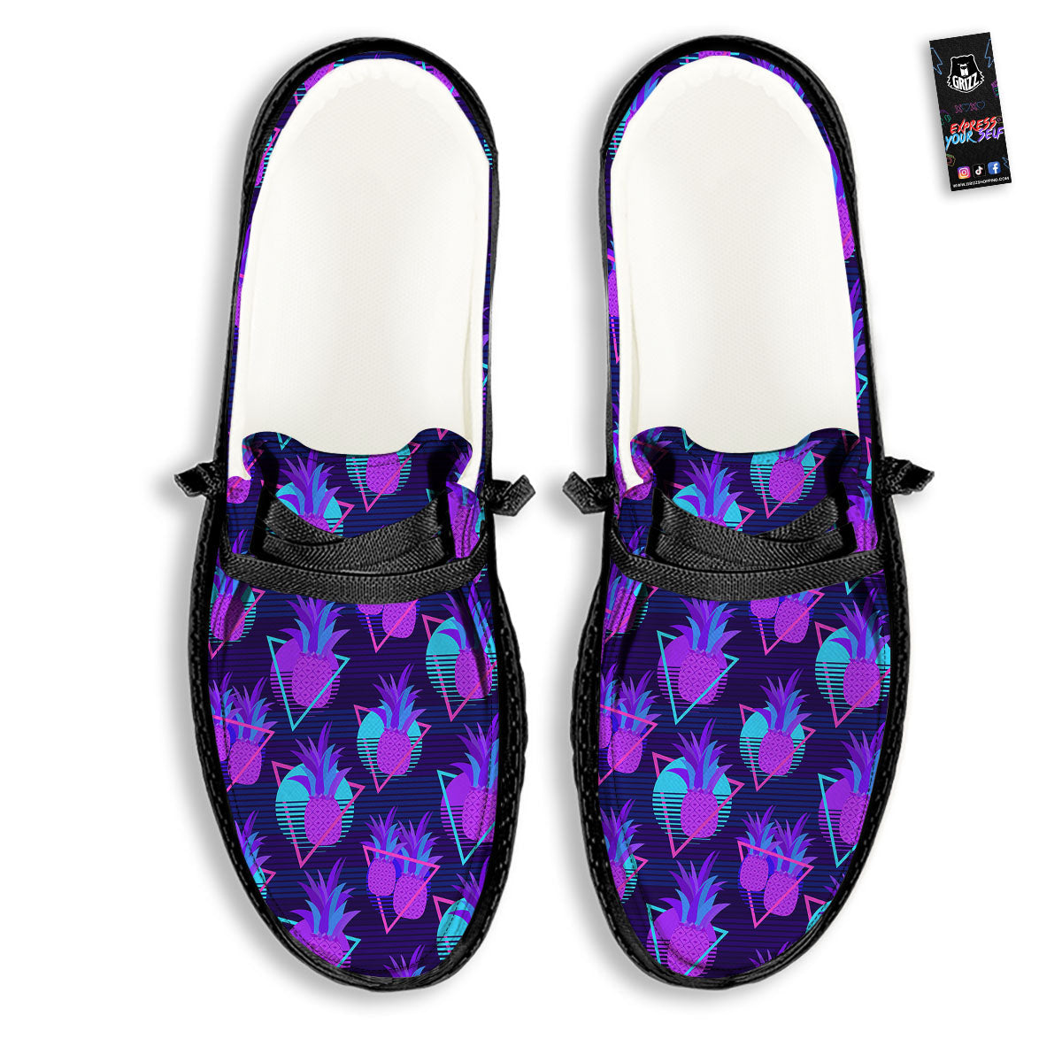 Pineapple EDM Purple Print Pattern Black Loafers-grizzshop