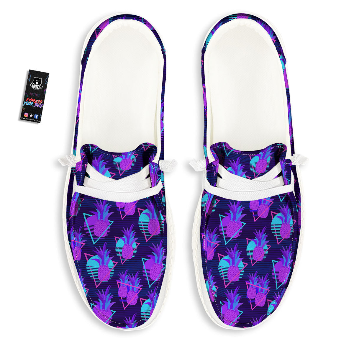 Pineapple EDM Purple Print Pattern Black Loafers-grizzshop