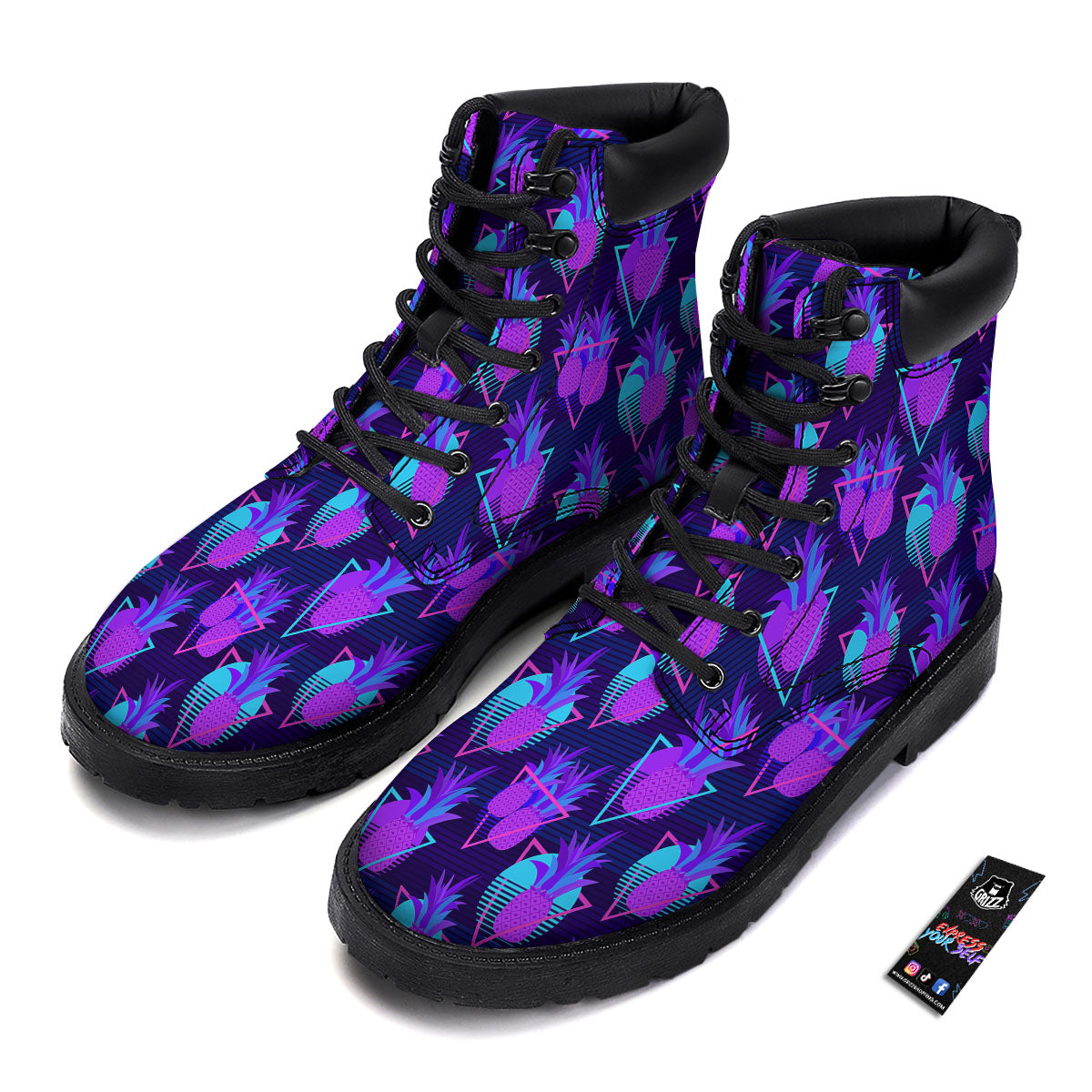 Pineapple EDM Purple Print Pattern Boots-grizzshop