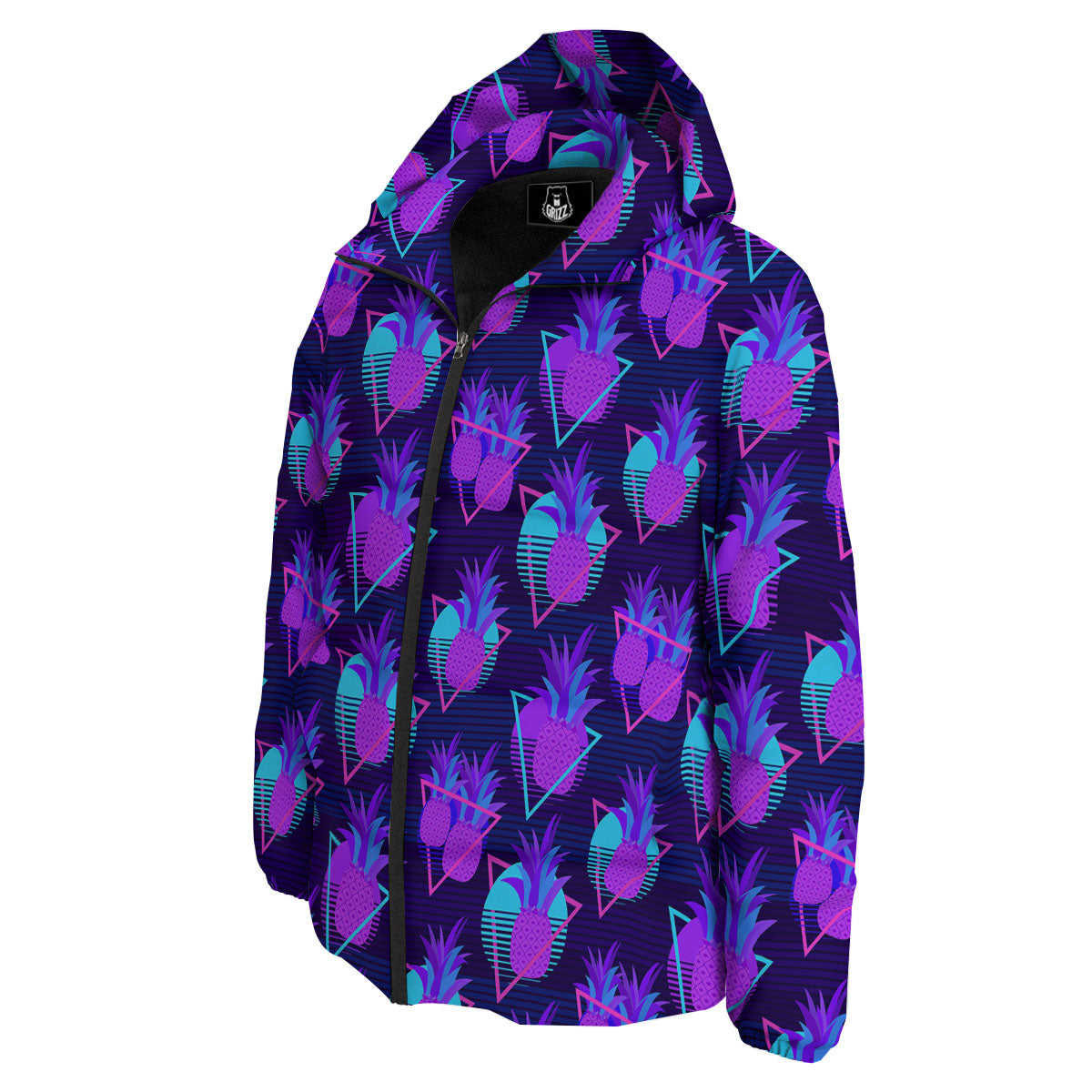 Pineapple EDM Purple Print Pattern Down Jacket-grizzshop