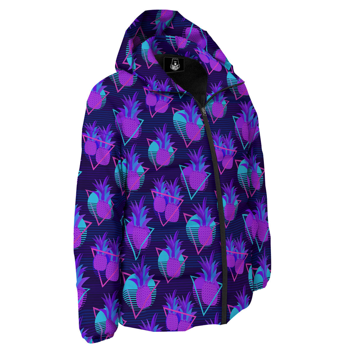 Pineapple EDM Purple Print Pattern Down Jacket-grizzshop