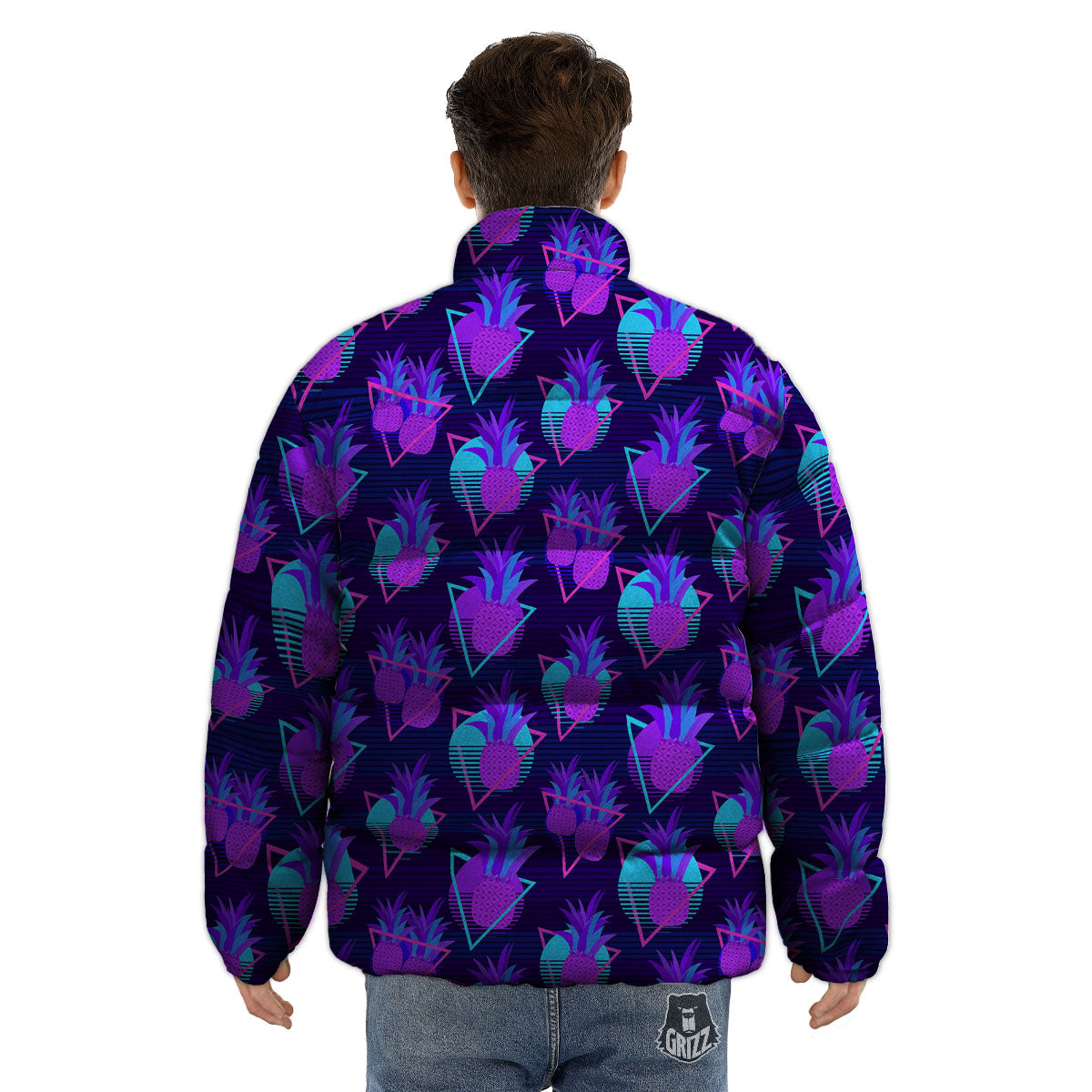 Pineapple EDM Purple Print Pattern Puffer Jacket-grizzshop