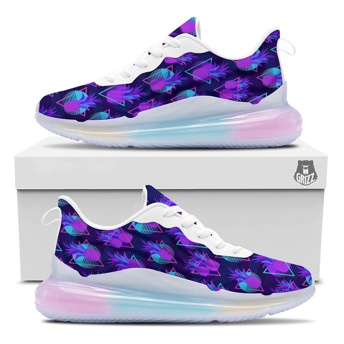 Pineapple EDM Purple Print Pattern Running Sneakers-grizzshop