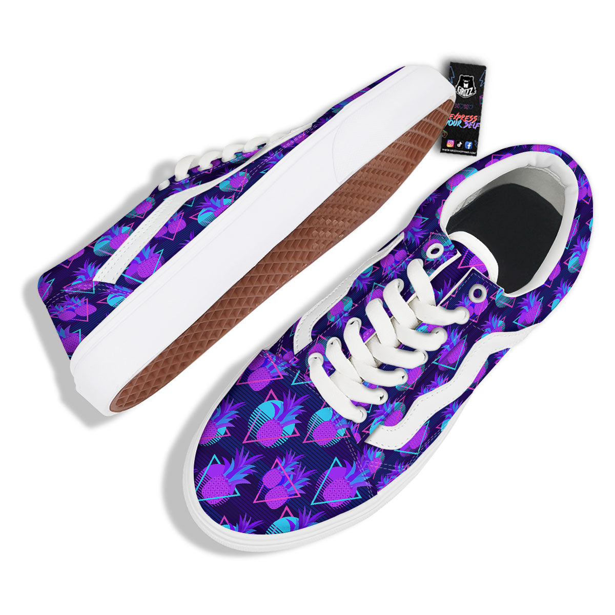Pineapple EDM Purple Print Pattern Skate Shoes-grizzshop
