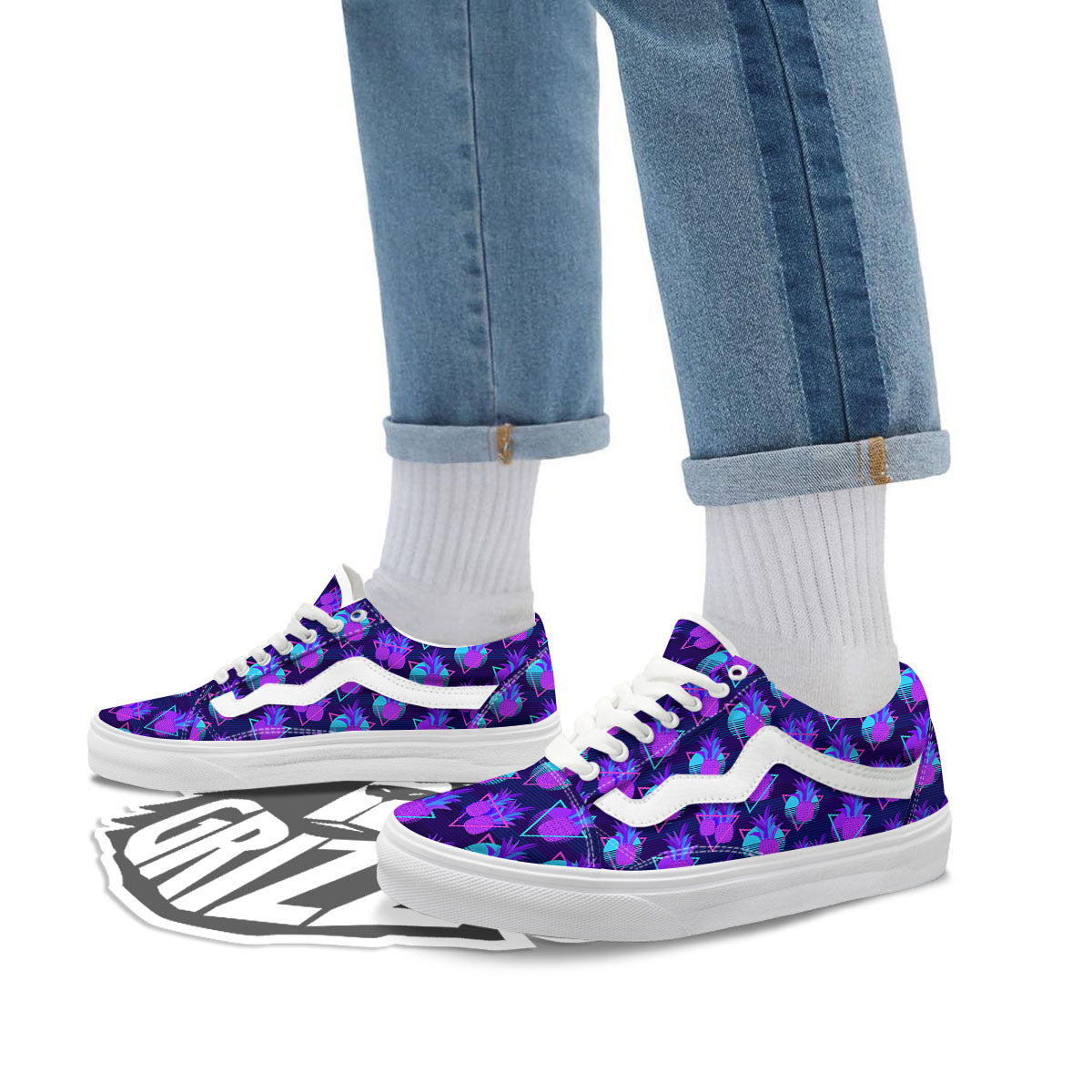 Pineapple EDM Purple Print Pattern Skate Shoes-grizzshop