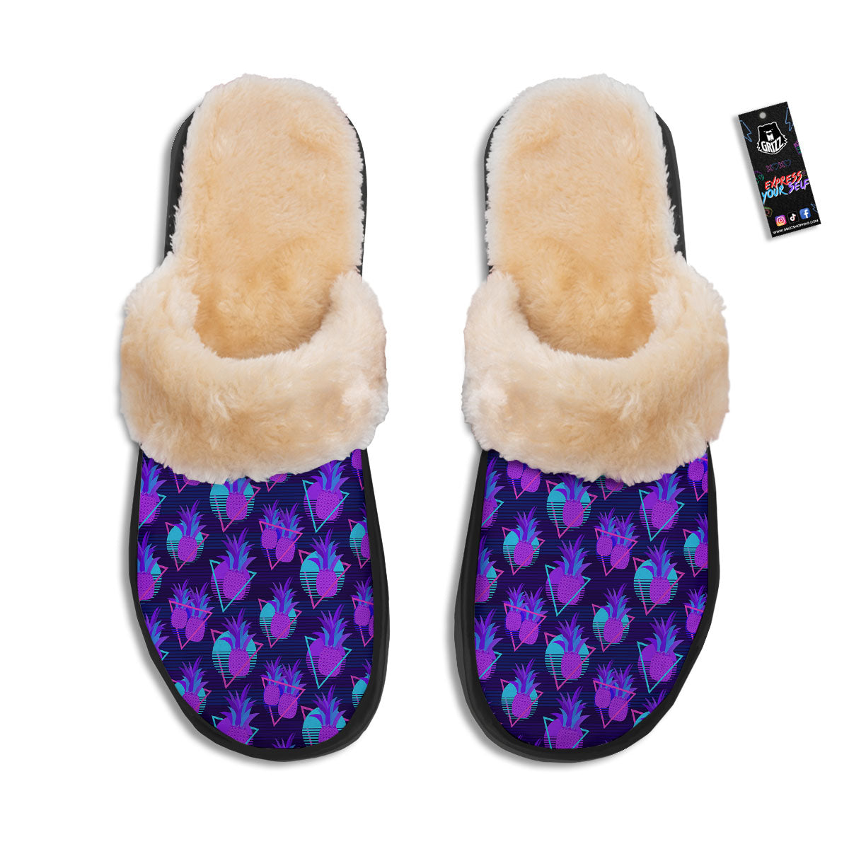 Pineapple EDM Purple Print Pattern Slippers-grizzshop