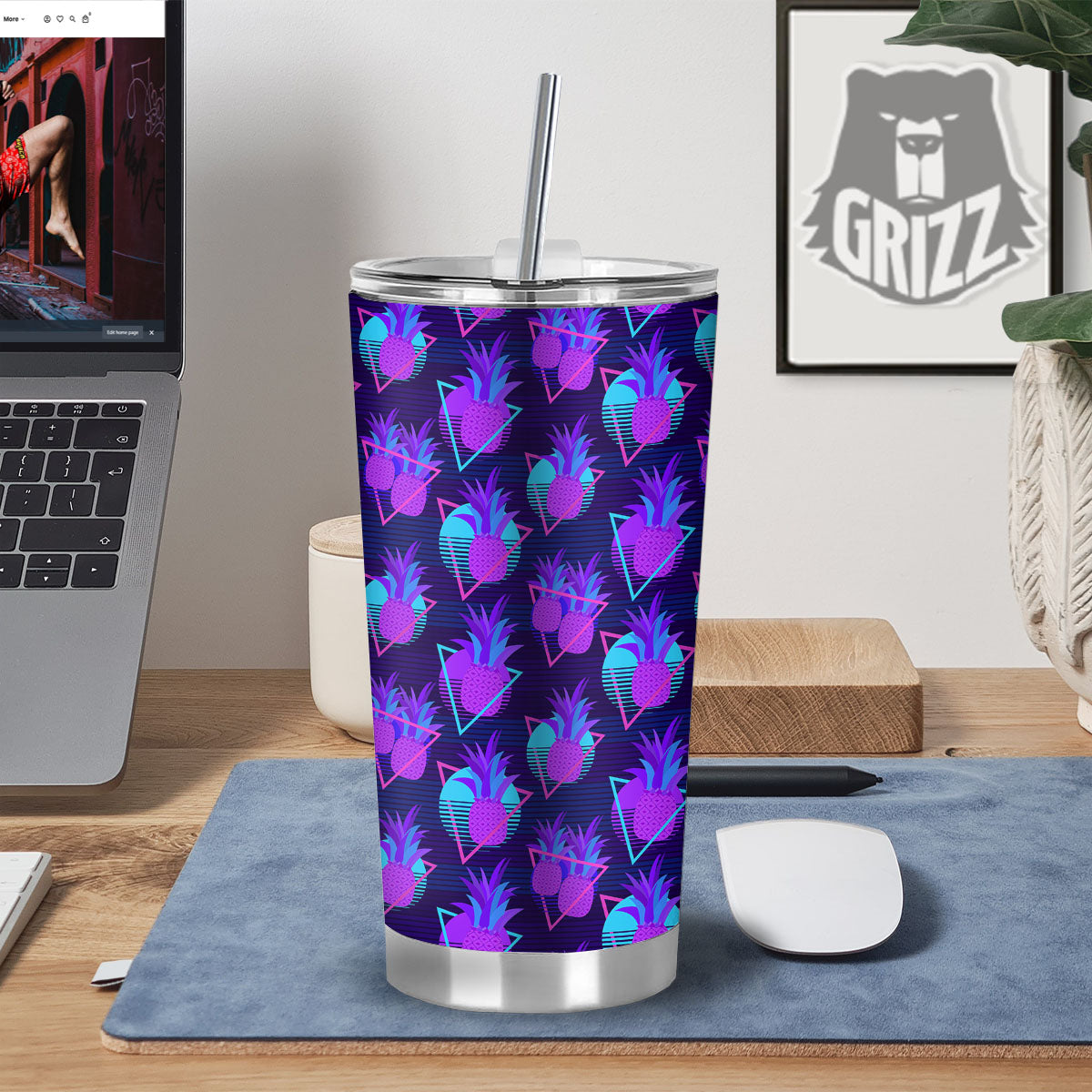 Pineapple EDM Purple Print Pattern Tumbler-grizzshop