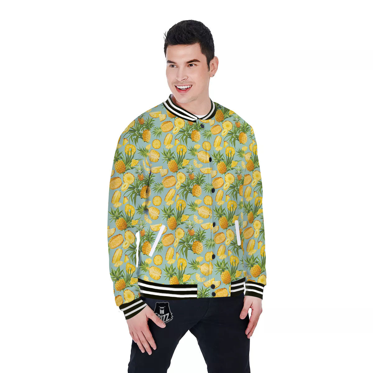 Pineapple Exotic Tropical Print Pattern Baseball Jacket-grizzshop