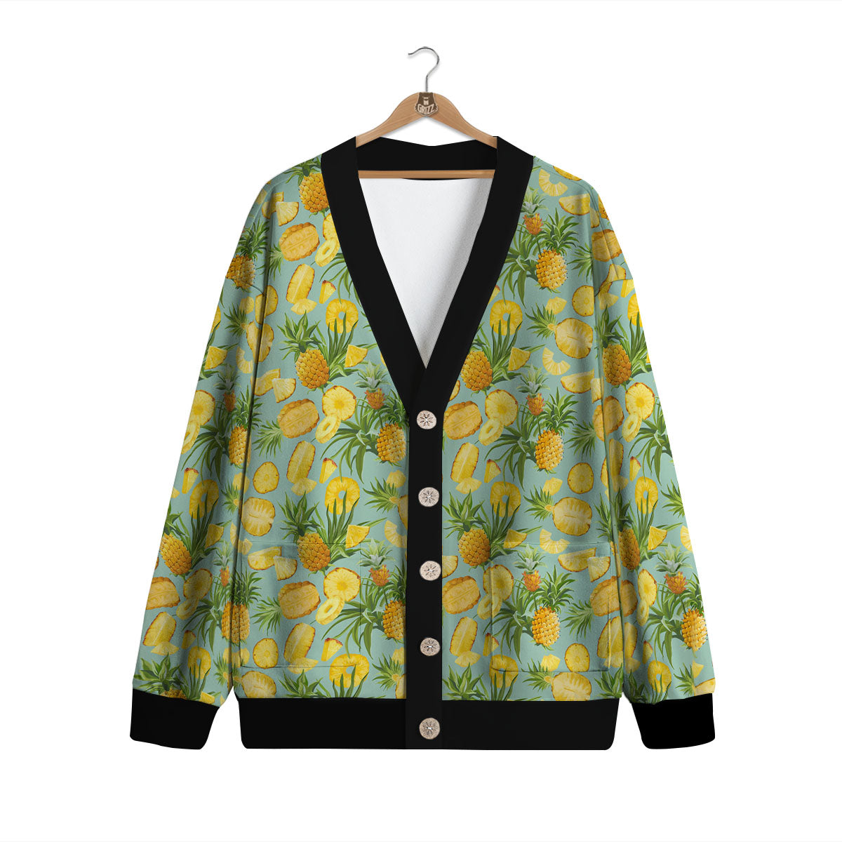 Pineapple Exotic Tropical Print Pattern Cardigan-grizzshop