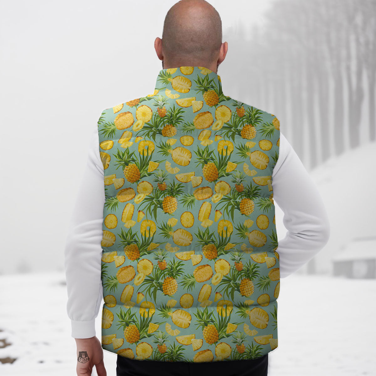 Pineapple Exotic Tropical Print Pattern Down Vest-grizzshop