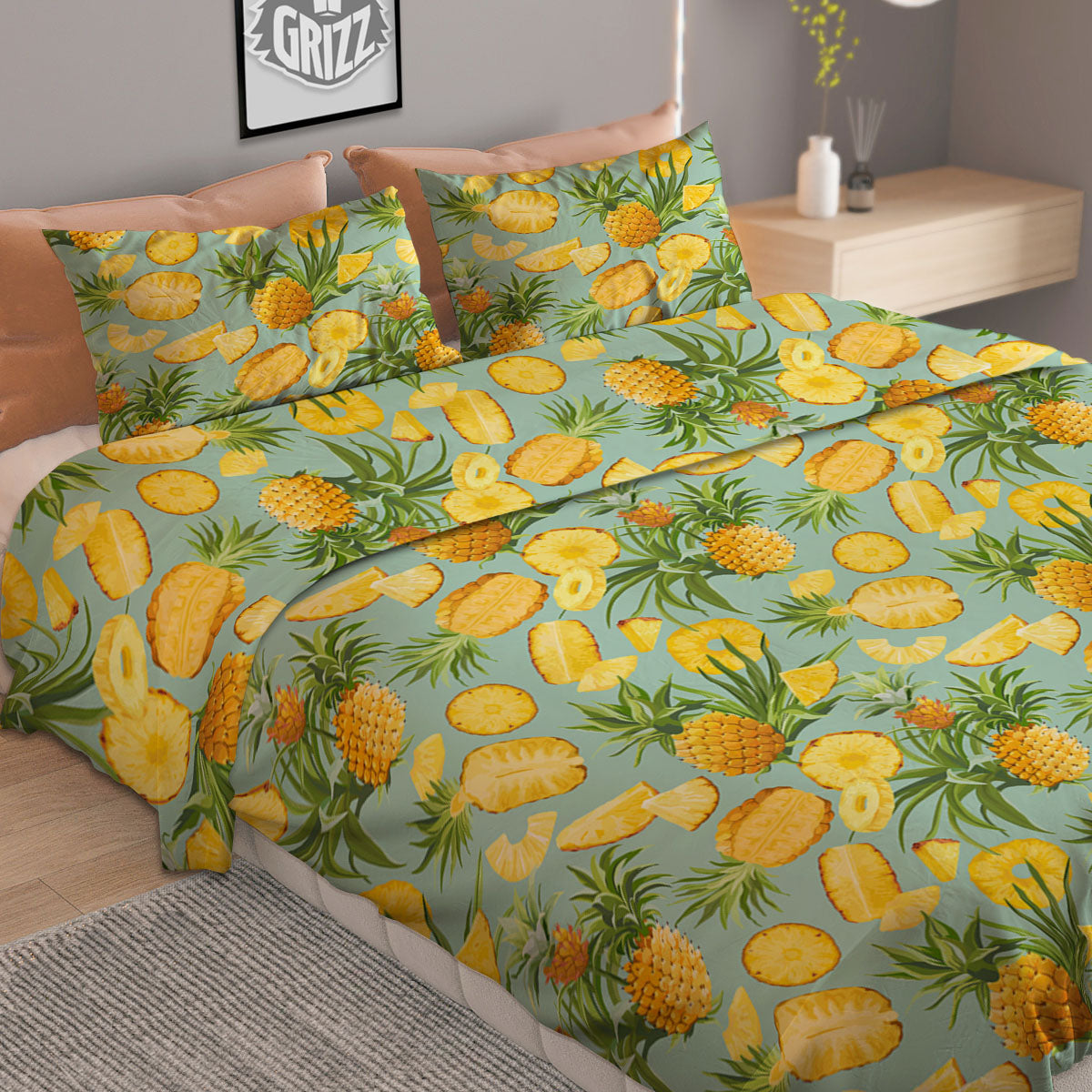 Pineapple Exotic Tropical Print Pattern Duvet Cover Bedding Set-grizzshop