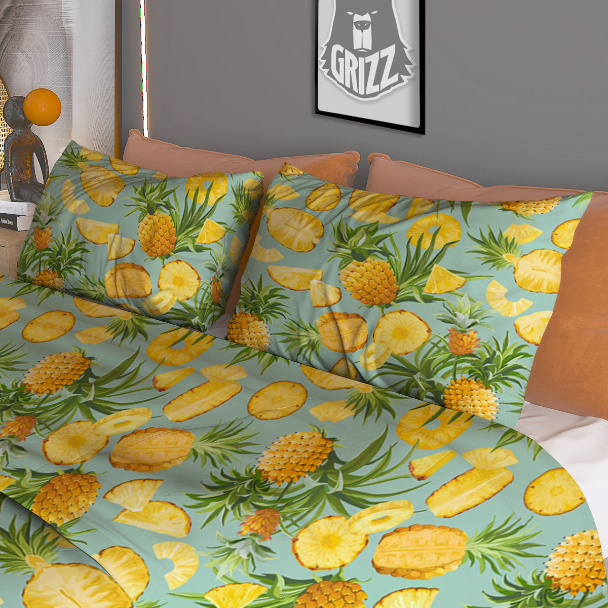 Pineapple Exotic Tropical Print Pattern Duvet Cover Bedding Set-grizzshop