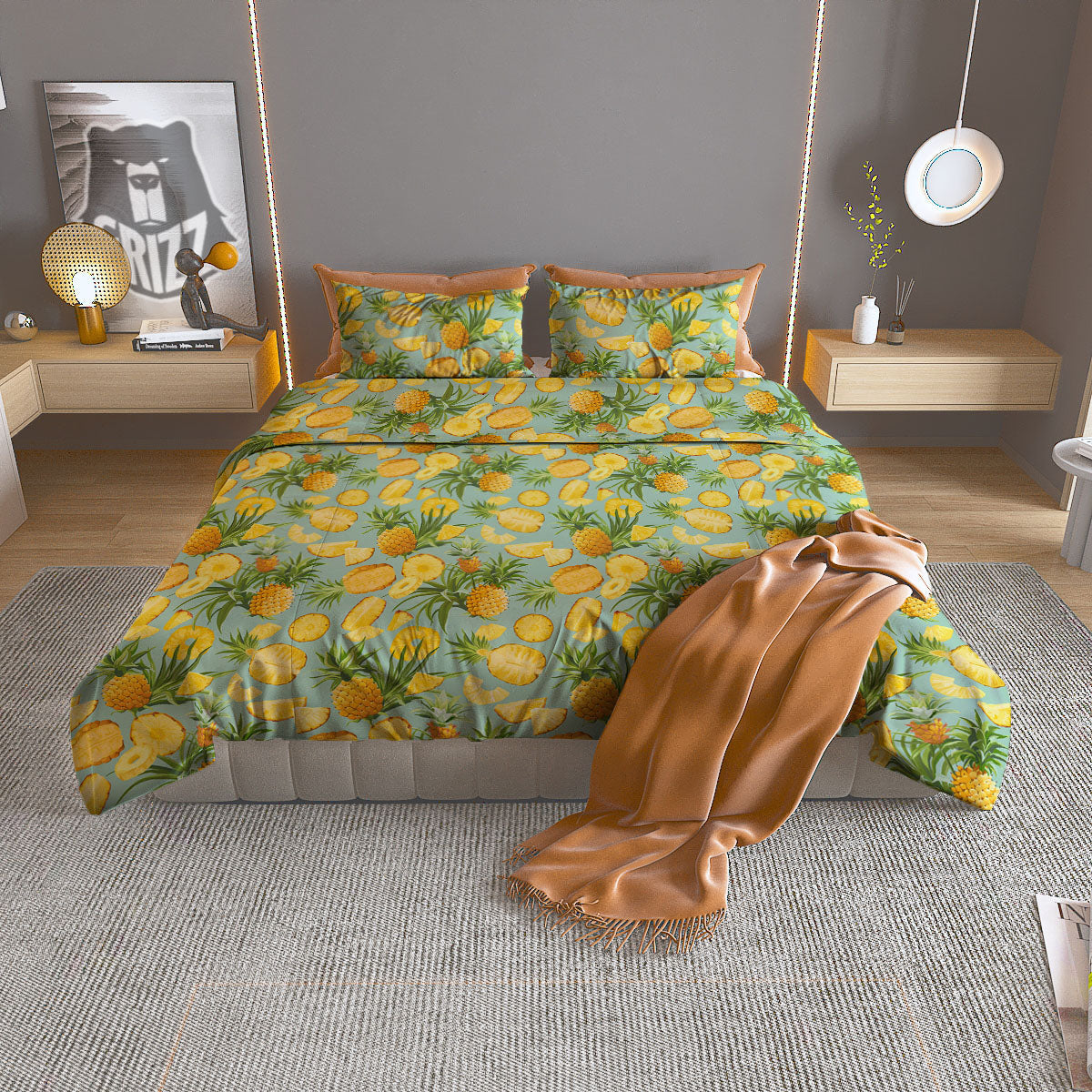 Pineapple Exotic Tropical Print Pattern Duvet Cover Bedding Set-grizzshop