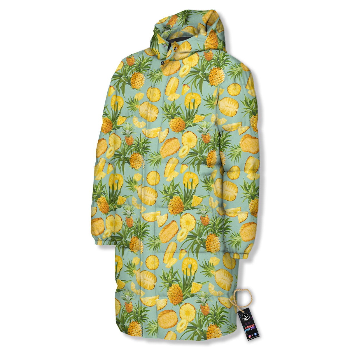 Pineapple Exotic Tropical Print Pattern Long Down Jacket-grizzshop