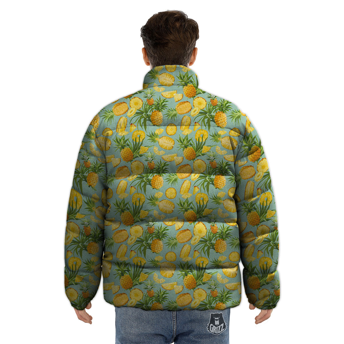 Pineapple Exotic Tropical Print Pattern Puffer Jacket-grizzshop