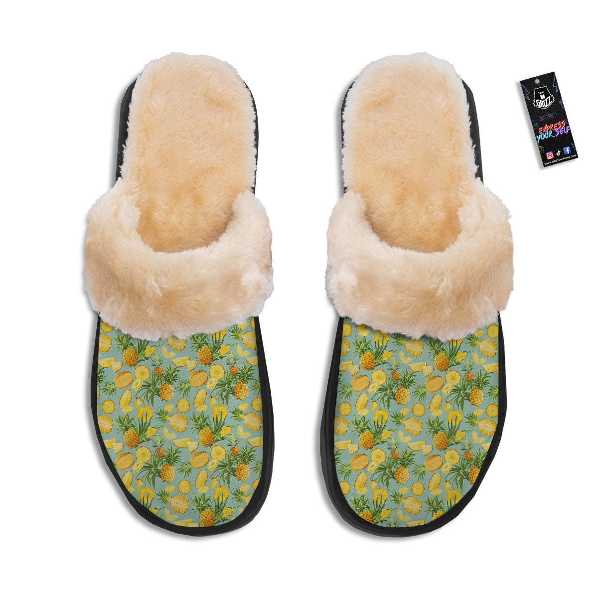 Pineapple Exotic Tropical Print Pattern Slippers-grizzshop