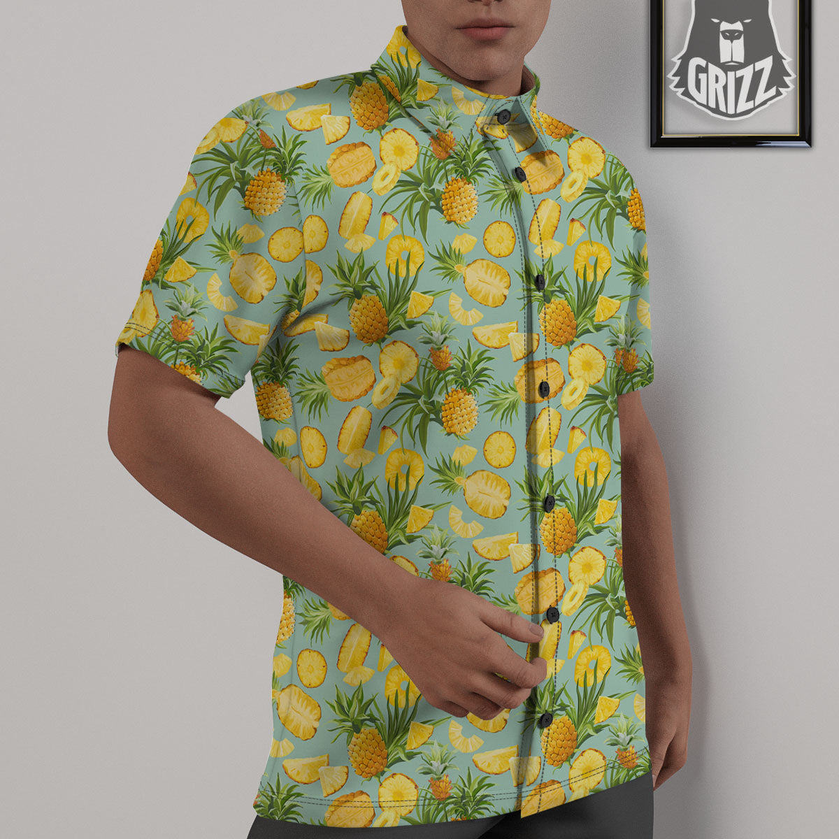 Pineapple Exotic Tropical Print Pattern Untucked Shirts-grizzshop