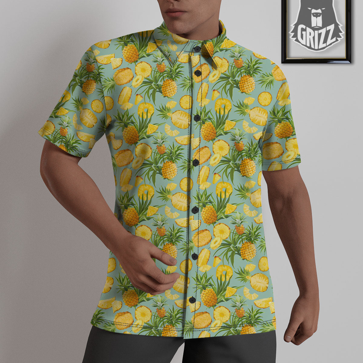 Pineapple Exotic Tropical Print Pattern Untucked Shirts-grizzshop