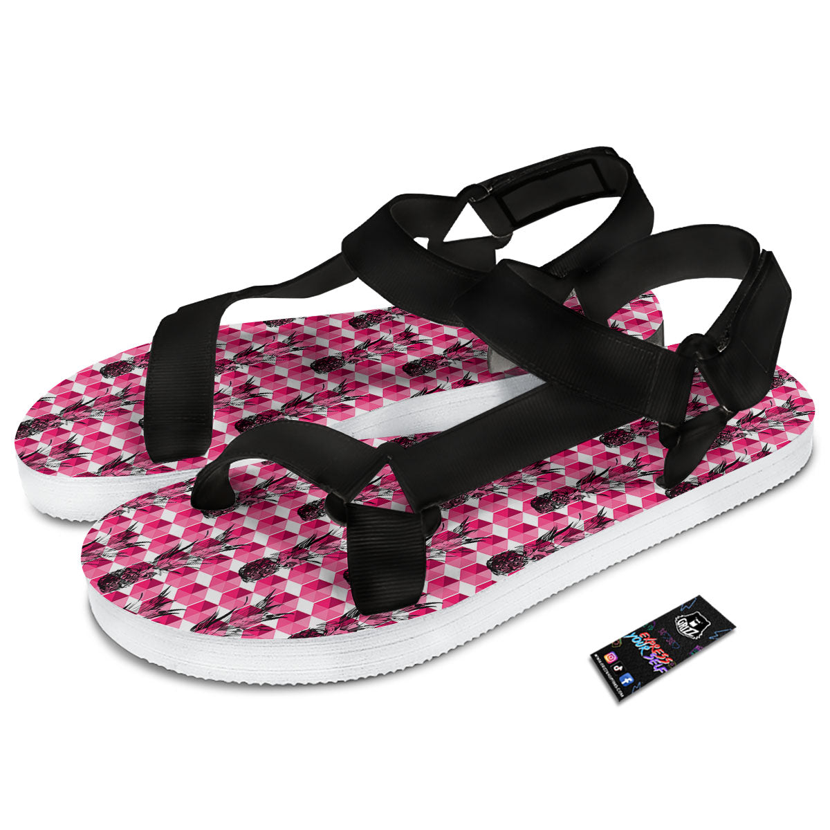 Pineapple Geometric Print Pattern Black Open Toe Sandals-grizzshop