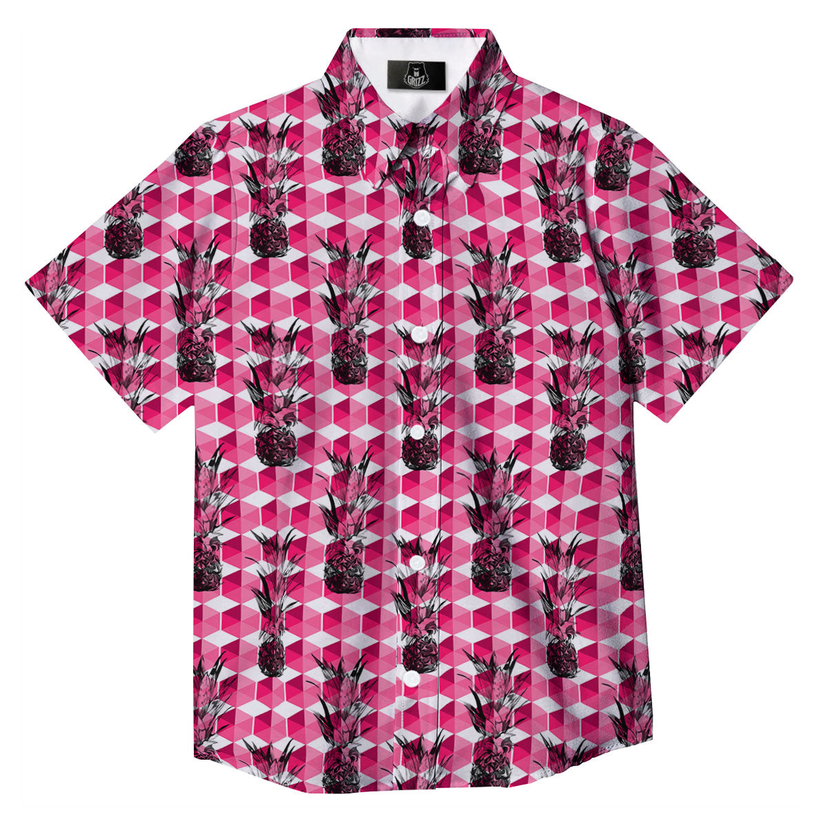 Pineapple Geometric Print Pattern Button Up Shirt-grizzshop