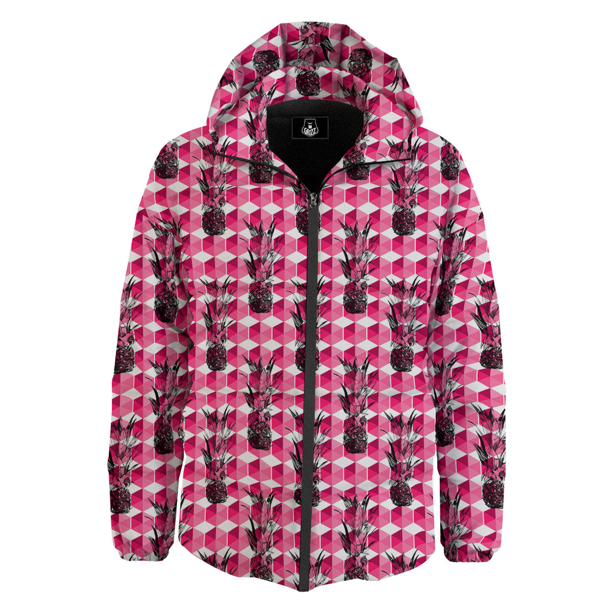Pineapple Geometric Print Pattern Down Jacket-grizzshop