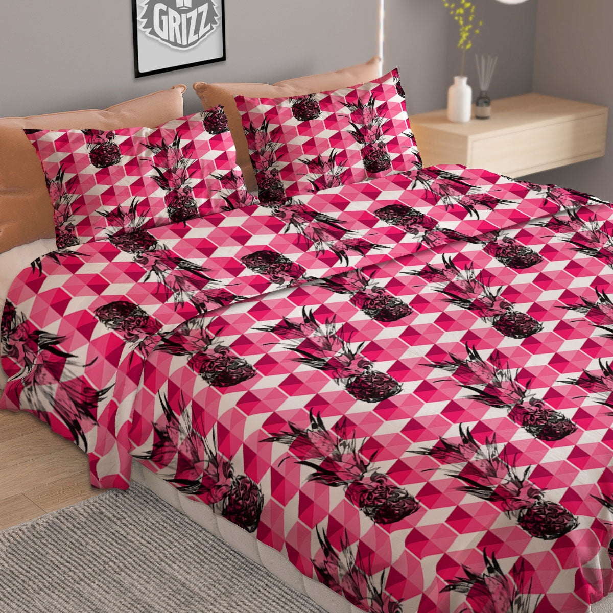 Pineapple Geometric Print Pattern Duvet Cover Bedding Set-grizzshop