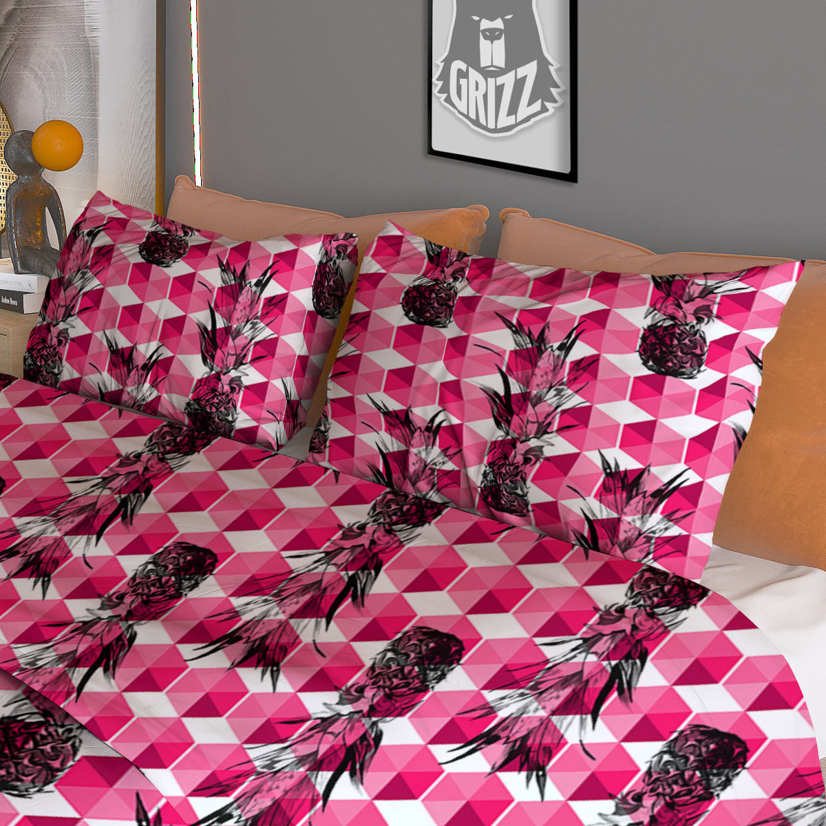 Pineapple Geometric Print Pattern Duvet Cover Bedding Set-grizzshop